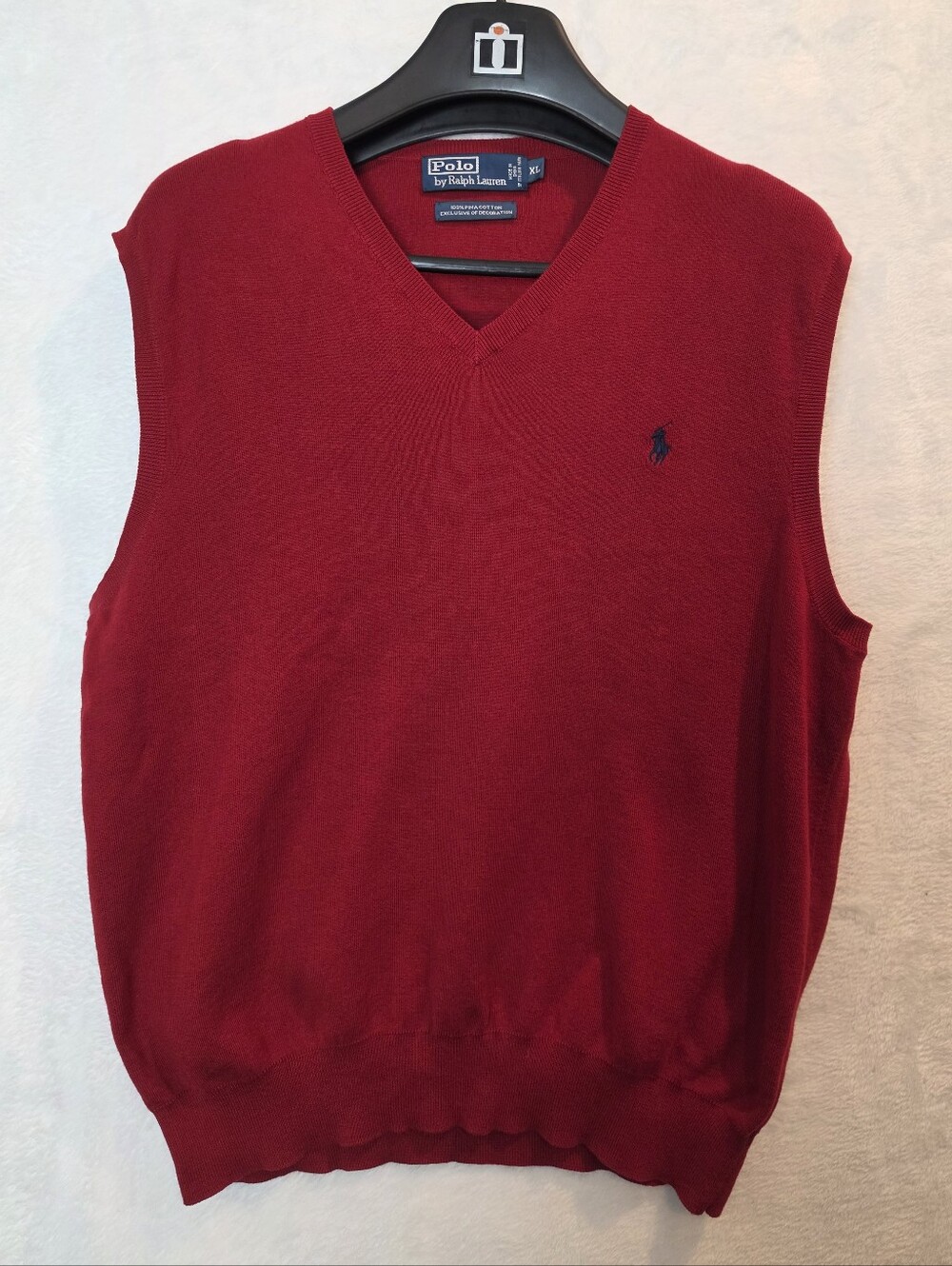 Vintage Polo Ralph Lauren V-Neck Sweater Vest Red Pima Cotton Mens XL